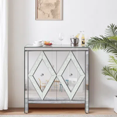 Streamdale Furniture Streamdale Mirror-trimmed Diamond Design Storage Cabinet For Any Room