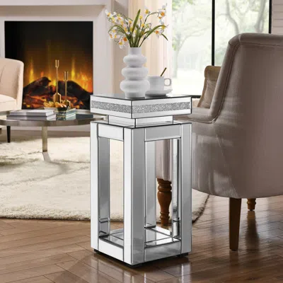 Streamdale Furniture Streamdale Mirrored Crystal End Table - Silver Accent, Small Spaces