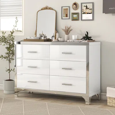 Streamdale Furniture Streamdale Mirrored Dresser With Glossy Finish & Metal Handles