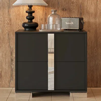 Streamdale Furniture Streamdale Mirrored Nightstand With 2 Drawers, Black