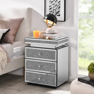 Streamdale Furniture Streamdale Mirrored Nightstand With Crystal Inlay