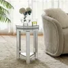 Streamdale Furniture Streamdale Mirrored Octagon End Table With Crystals, 2-tier Silver Accent Table