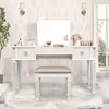 Streamdale Furniture Streamdale Mirrored Vanity Desk Set With Mirror & Stool