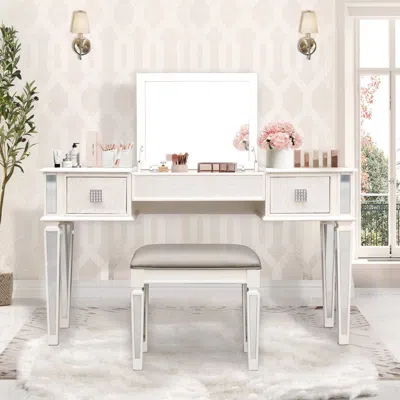 Streamdale Furniture Streamdale Mirrored Vanity Desk Set With Mirror & Stool