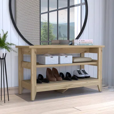 Streamdale Furniture Streamdale Misuri Storage Bench, Four Legs, Two Open Shelves - Light Oak