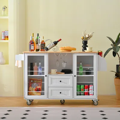 Streamdale Furniture Streamdale Mobile Kitchen Island Cart - Dropleaf Top, Drawers & Cabinet - White