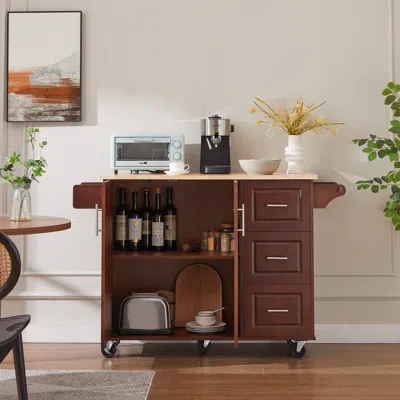 Streamdale Furniture Streamdale Mobile Kitchen Island Cart With 3 Drawers In Brown