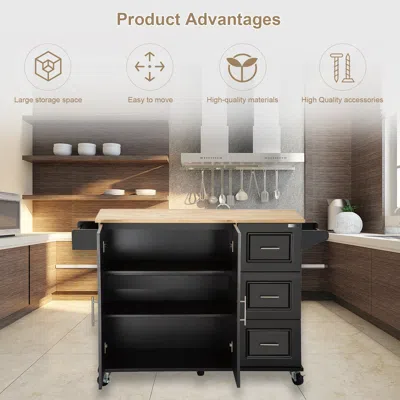 Streamdale Furniture Streamdale Mobile Kitchen Island With Extendable Tabletop