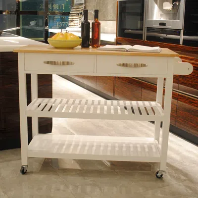 Streamdale Furniture Streamdale Mobile Kitchen Island With Rubberwood Top