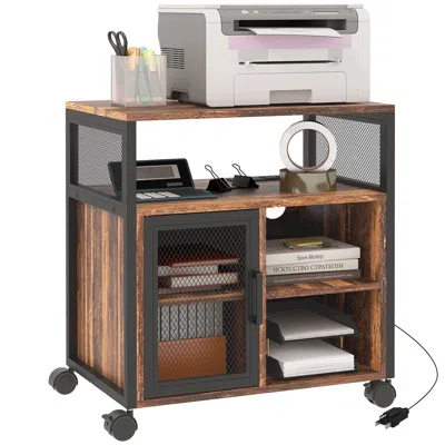 Streamdale Furniture Streamdale Mobile Printer Stand With Socket & Usb Ports In Brown