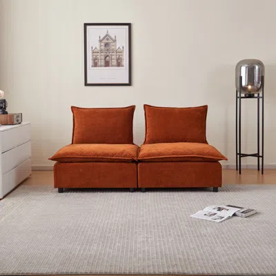 Streamdale Furniture Streamdale Modern 2-seater Armless Sofa Couch For Living Room - Modular Design In Orange