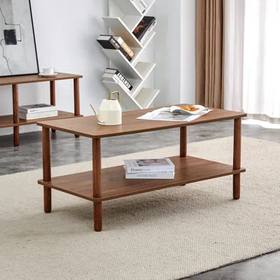 Streamdale Furniture Streamdale Modern 2-tier Coffee Table With Open Shelf, Rubberwood Legs