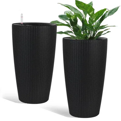 Streamdale Furniture Streamdale Modern 22.5" Rattan Design Planter With Self-watering System (2-pack)