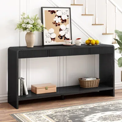 Streamdale Furniture Streamdale Modern 3-drawer Console Table - Slat Design In Black