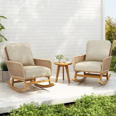 Streamdale Furniture Streamdale Modern 3-piece Outdoor Set, Rocking Chairs, Table, Beige Cushions