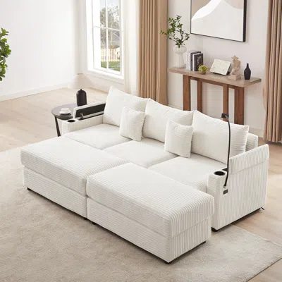 Streamdale Furniture Streamdale Modern 3-seater Sectional Sofa W/ Storage, Ottomans, Usb, Cup Holders - Beige
