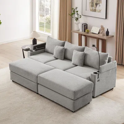 Streamdale Furniture Streamdale Modern 3-seater Sectional Sofa W/ Storage, Ottomans, Usb, Cup Holders - Grey In Gray