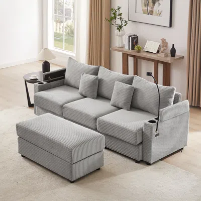 Streamdale Furniture Streamdale Modern 3-seater Sofa Sectional W/ Ottoman, Usb, Cup Holders, Grey