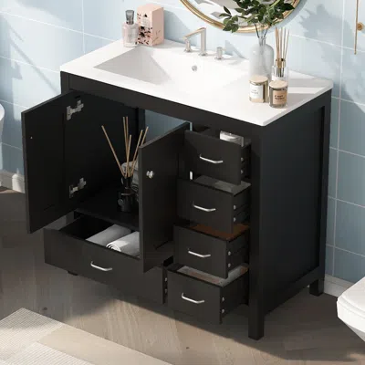 Streamdale Furniture Streamdale Modern 36" Black Vanity With Ceramic Sink And Abundant Storage