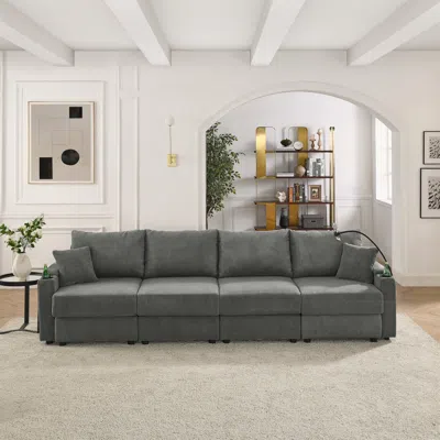 Streamdale Furniture Streamdale Modern 4-seat Sofa With Storage, Cup Holders, And Charging Ports