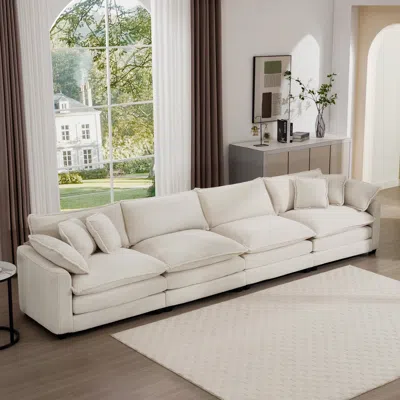 Streamdale Furniture Streamdale Modern 4 Seater Fabric Sofa With Cushions, Light Beige Corduroy