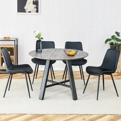 Streamdale Furniture Streamdale Modern 42" Round Dining Table Set With Pu Chairs