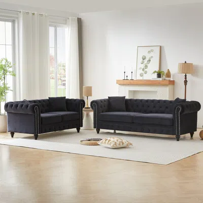 Streamdale Furniture Streamdale Modern 5-seat Sofa Set, Wood Frame & Feet, 4 Cushions In Black