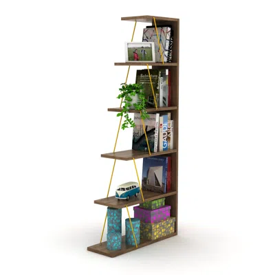 Streamdale Furniture Streamdale Modern 5 Tier Ladder Bookshelf Organizers In Brown