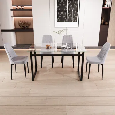 Streamdale Furniture Streamdale Modern 51" Glass Dining Set For 4 With Cushioned Chairs