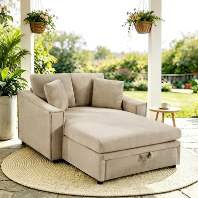 Streamdale Furniture Streamdale Modern 53.5'' Chaise Sofa Bed With Hidden Storage And Pillows Brown