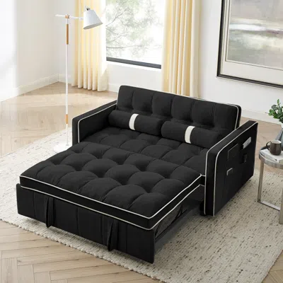 Streamdale Furniture Streamdale Modern 55.5" Pull Out Sleep Sofa Bed 2 Seater Loveseats Sofa Couch In Black