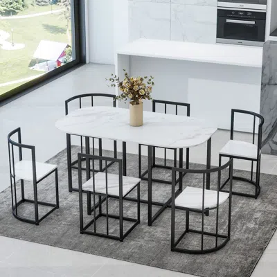 Streamdale Furniture Streamdale Modern 7-piece Dining Table Set With Faux Marble Compact 5 5"
