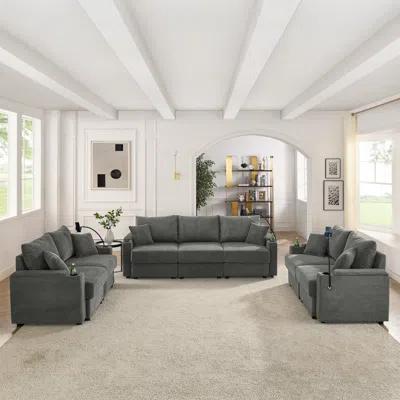 Streamdale Furniture Streamdale Modern 7-seat Sofa With Cup Holders, Chargers, Storage