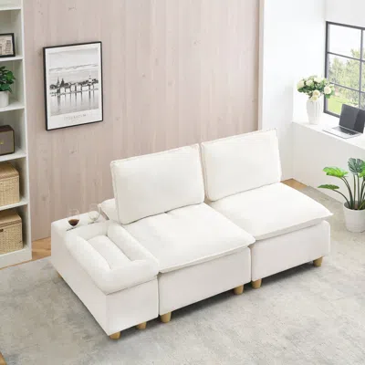 Streamdale Furniture Streamdale Modern 74" Flannel Sofa With Cup Holders And Storage