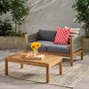 Streamdale Furniture Streamdale Modern Acacia Wood And Rattan Loveseat And Coffee Table Set