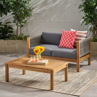 Streamdale Furniture Streamdale Modern Acacia Wood And Rattan Loveseat And Coffee Table Set In Multi