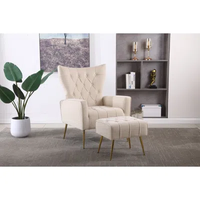 Streamdale Furniture Streamdale Modern Accent Chair With Ottoman In Neutral