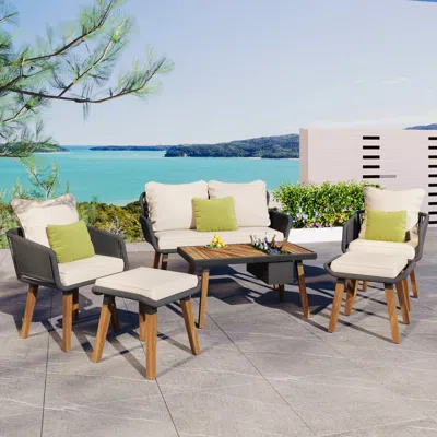 Streamdale Furniture Streamdale Modern & Coastal Farmhouse 6-piece Unique Rope Woven Outdoor Patio Furniture Set
