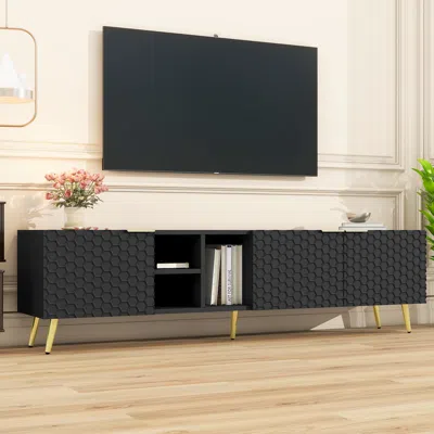 Streamdale Furniture Streamdale Modern & Spacious Tv Stand With Ample Storage And Cable Management In Black