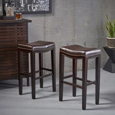 Streamdale Furniture Streamdale Modern Backless Bonded Leather And Rubberwood Barstool (set Of 2)