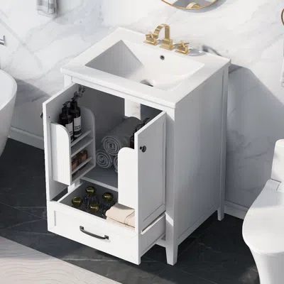 Streamdale Furniture Streamdale Modern Bathroom Vanity With Sink, Cabinet, Drawer, White (24")