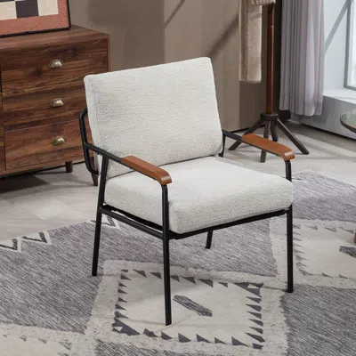 Streamdale Furniture Streamdale Modern Beige Accent Chair With Wood Arms