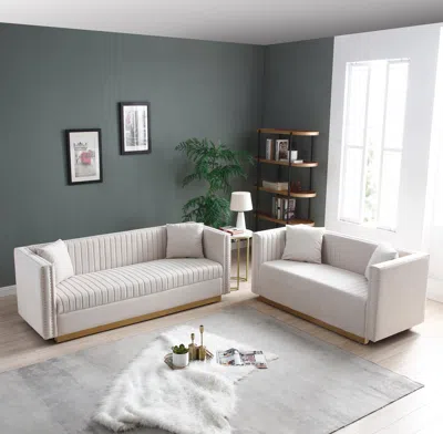 Streamdale Furniture Streamdale Modern Beige Velvet Sofa Loveseat Set With 4 Pillows