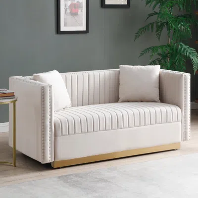 Streamdale Furniture Streamdale Modern Beige Velvet Sofa Set With Pillows