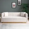 Streamdale Furniture Streamdale Modern Beige Velvet Sofa With Pillows