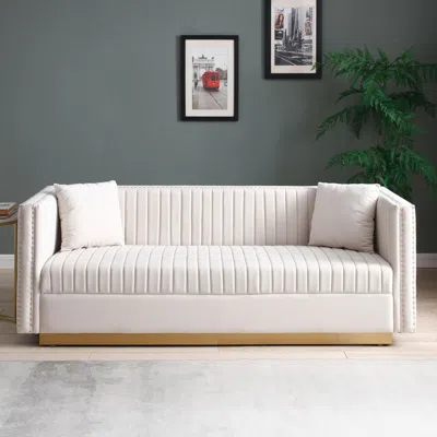Streamdale Furniture Streamdale Modern Beige Velvet Sofa With Pillows