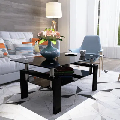 Streamdale Furniture Streamdale Modern Black Glass Coffee Table Set For Living Room