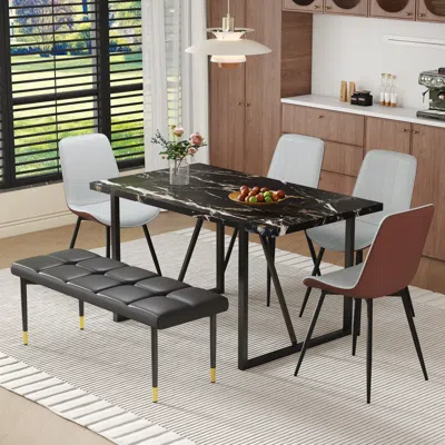 Streamdale Furniture Streamdale Modern Black Marble Dining Set With Bench