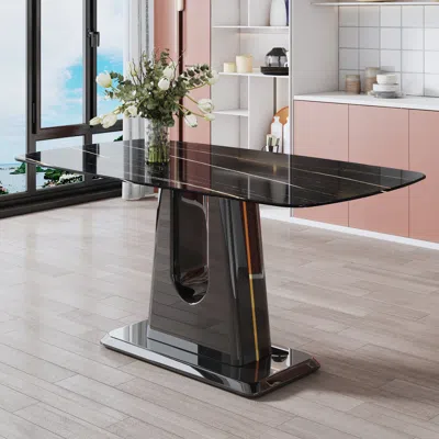 Streamdale Furniture Streamdale Modern Black Marble Table, U-legs, 63" - Dining/computer