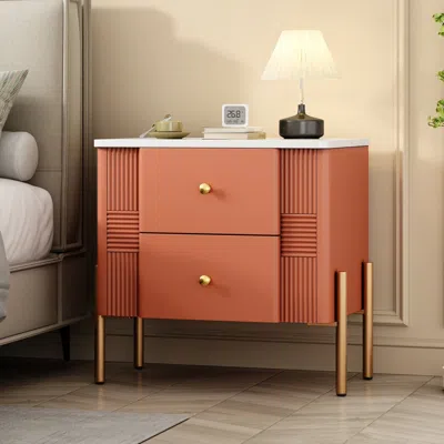 Streamdale Furniture Streamdale Modern Black Nightstand With Fluted Drawers & Gold Accents In Orange